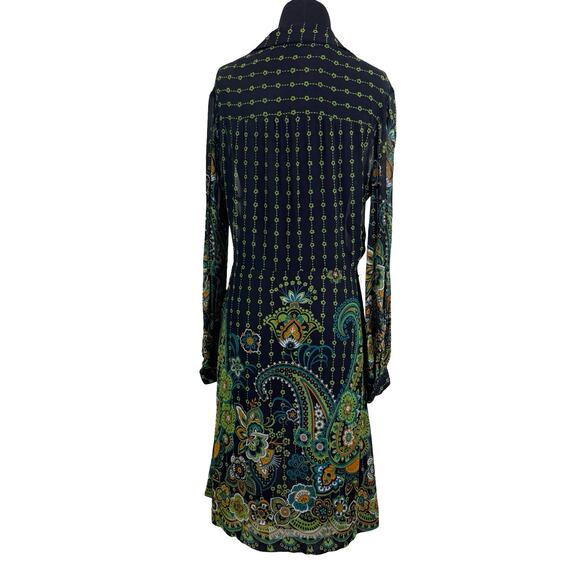 Vintage 70s Psychedelic Paisley Shirt Dress – Black, Green, Floral, M - Picture 15 of 16